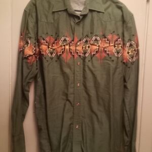 Roper Green and Orange Dress Shirt with Autumnal Embroidery